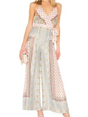 Free People Britt Printed Playsuit Jumpsuit Romper Silky Wide Leg Size 2